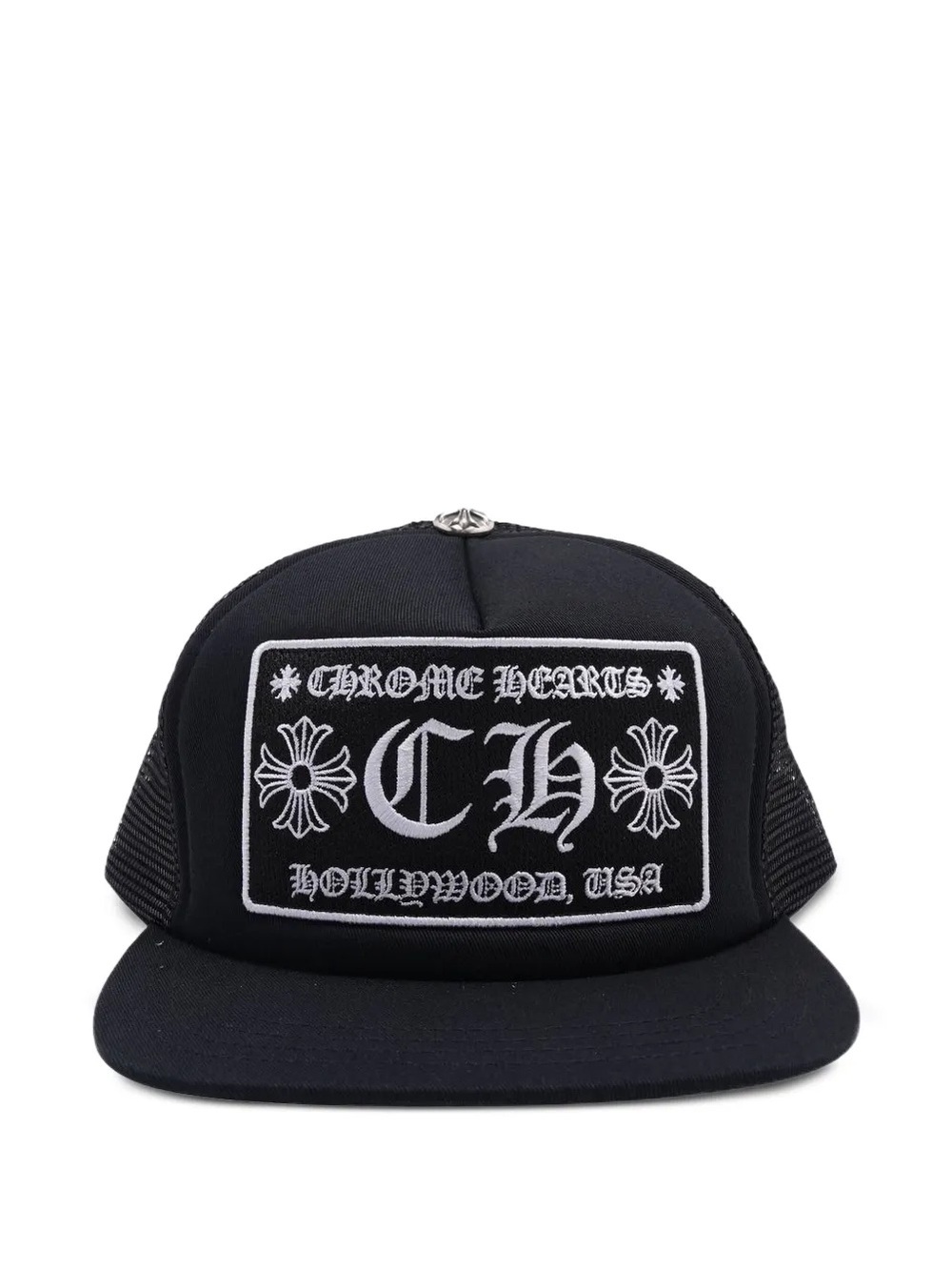 Chrome Hearts Black and White Logo Trucker Hat